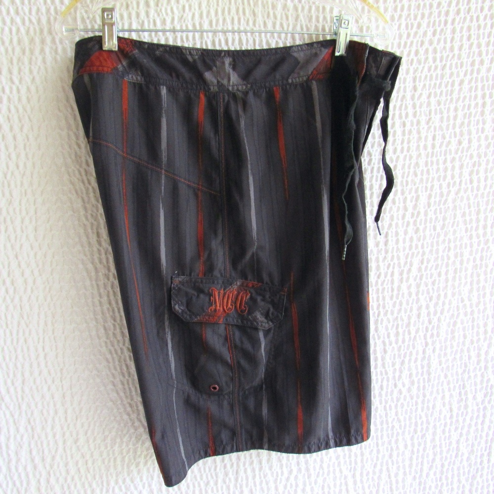 Rust Orange Black Gray Mens Board Shorts 34 Embroidery Micros inseam 10.5 Swim